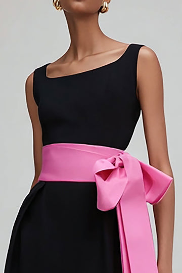Black and Pink Sheath Formal Dress With Bow Sash